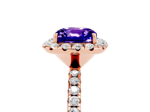 Rose gold Cushion Cut Cut Diamond Floral Halo Engagement Ring with Pavé Band and Prong Setting_5