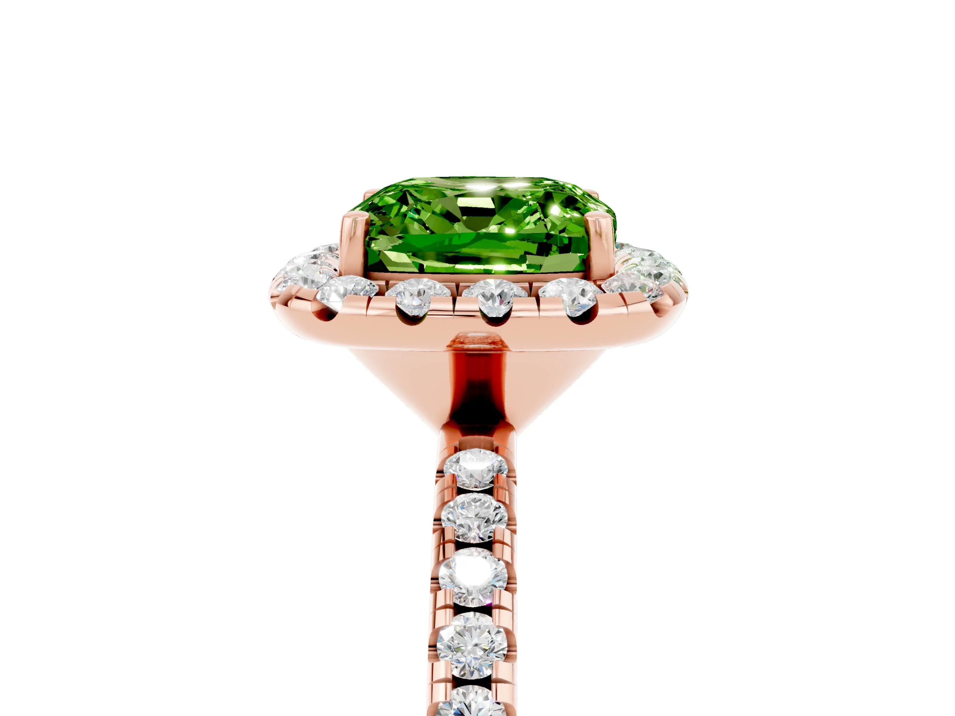 Rose gold Cushion Cut Cut Diamond Floral Halo Engagement Ring with Pavé Band and Prong Setting_5