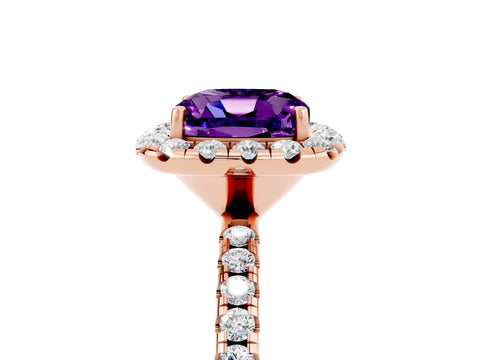 Rose gold Cushion Cut Cut Diamond Floral Halo Engagement Ring with Pavé Band and Prong Setting_5