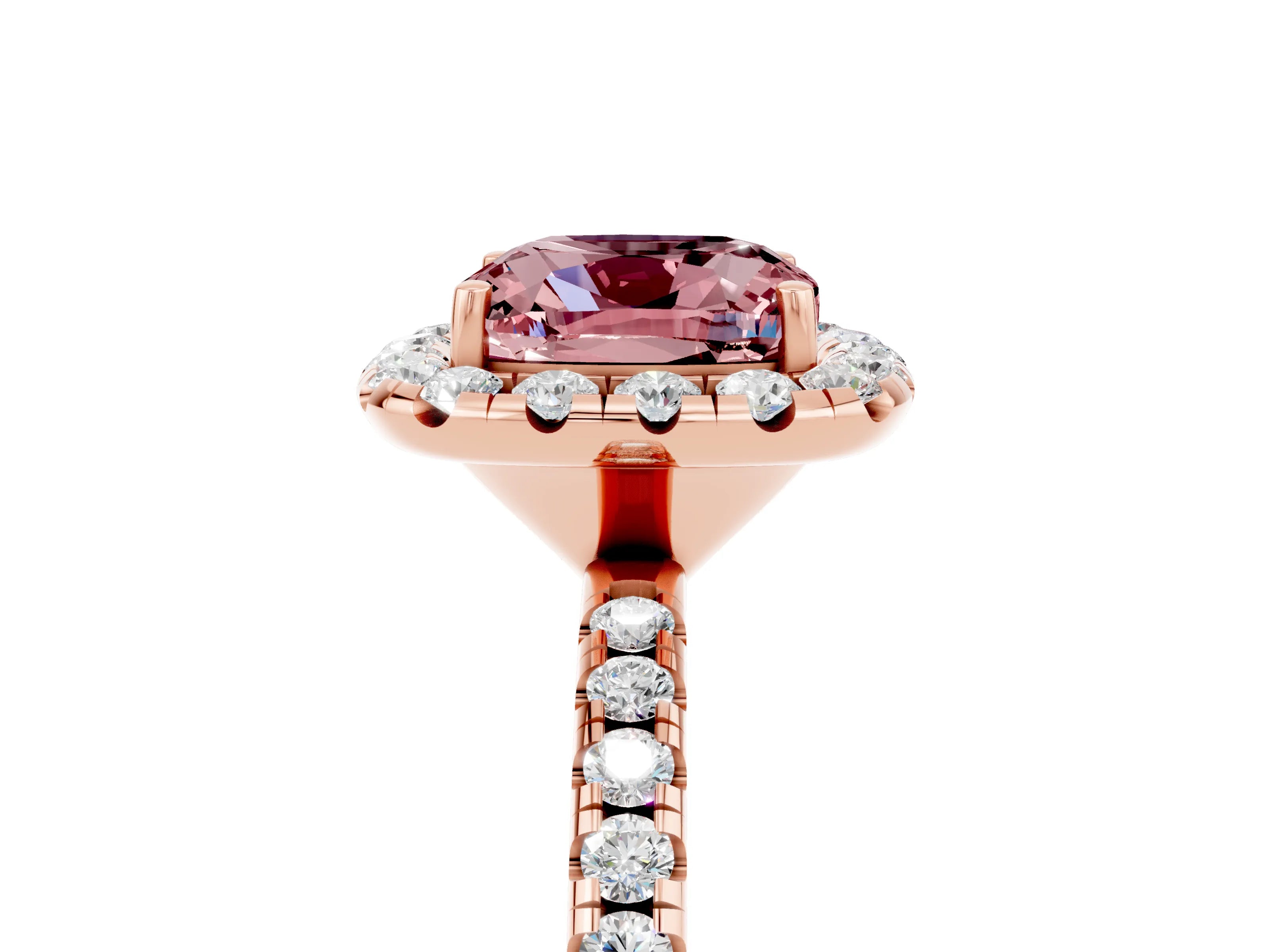 Rose gold Cushion Cut Cut Diamond Floral Halo Engagement Ring with Pavé Band and Prong Setting_5