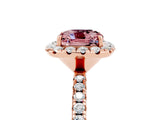Rose gold Cushion Cut Cut Diamond Floral Halo Engagement Ring with Pavé Band and Prong Setting_5