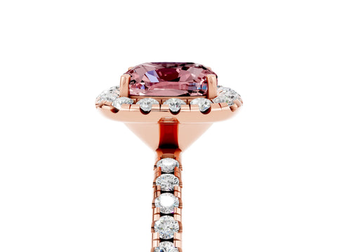 Rose gold Cushion Cut Cut Diamond Floral Halo Engagement Ring with Pavé Band and Prong Setting_5