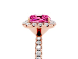 Rose gold Cushion Cut Cut Diamond Floral Halo Engagement Ring with Pavé Band and Prong Setting_5