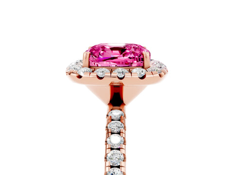 Rose gold Cushion Cut Cut Diamond Floral Halo Engagement Ring with Pavé Band and Prong Setting_5