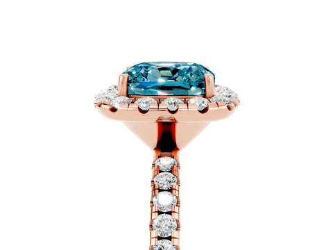 Rose gold Cushion Cut Cut Diamond Floral Halo Engagement Ring with Pavé Band and Prong Setting_5