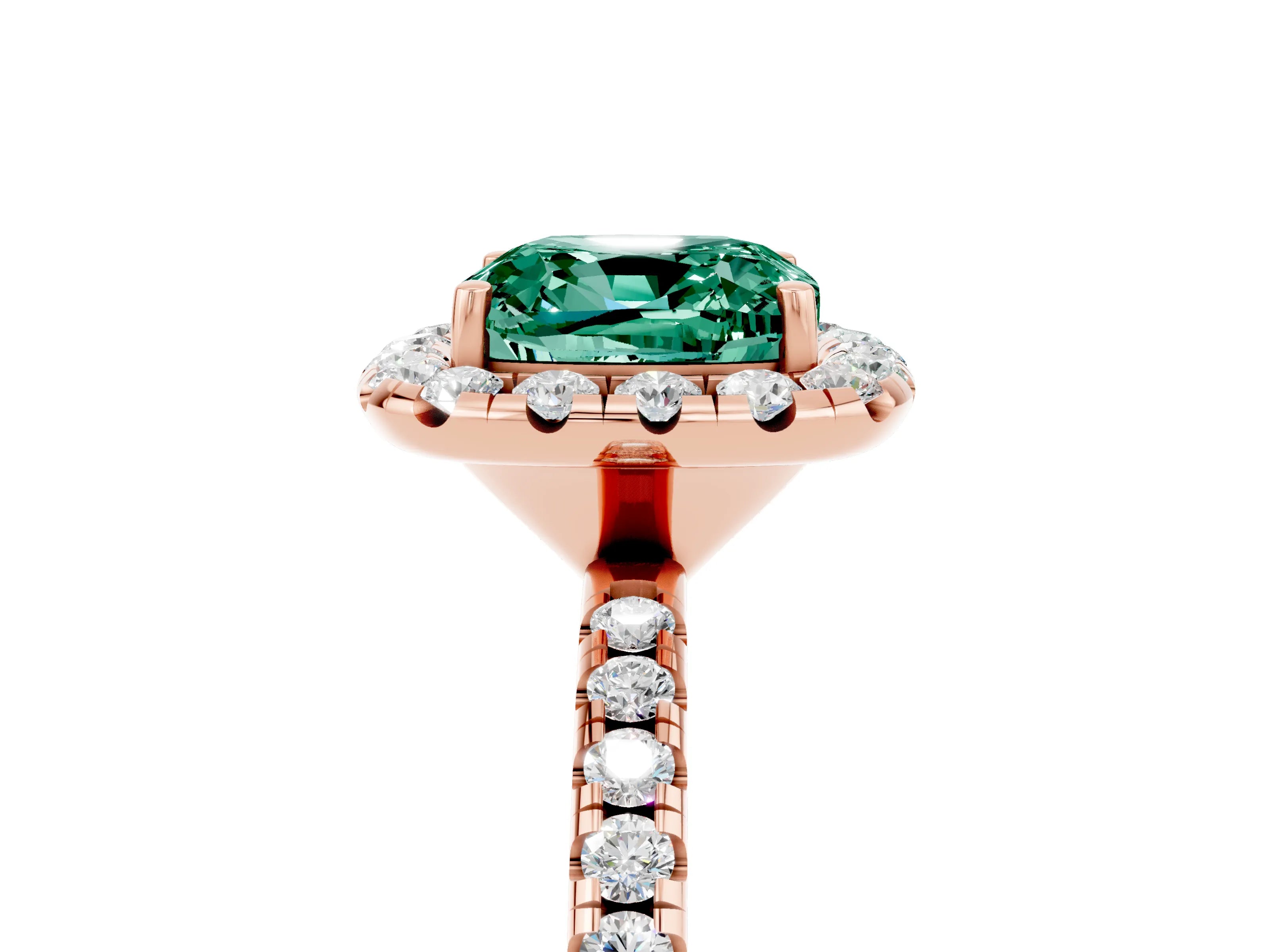 Rose gold Cushion Cut Cut Diamond Floral Halo Engagement Ring with Pavé Band and Prong Setting_5