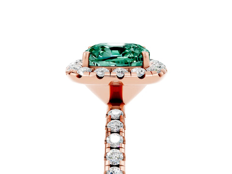 Rose gold Cushion Cut Cut Diamond Floral Halo Engagement Ring with Pavé Band and Prong Setting_5
