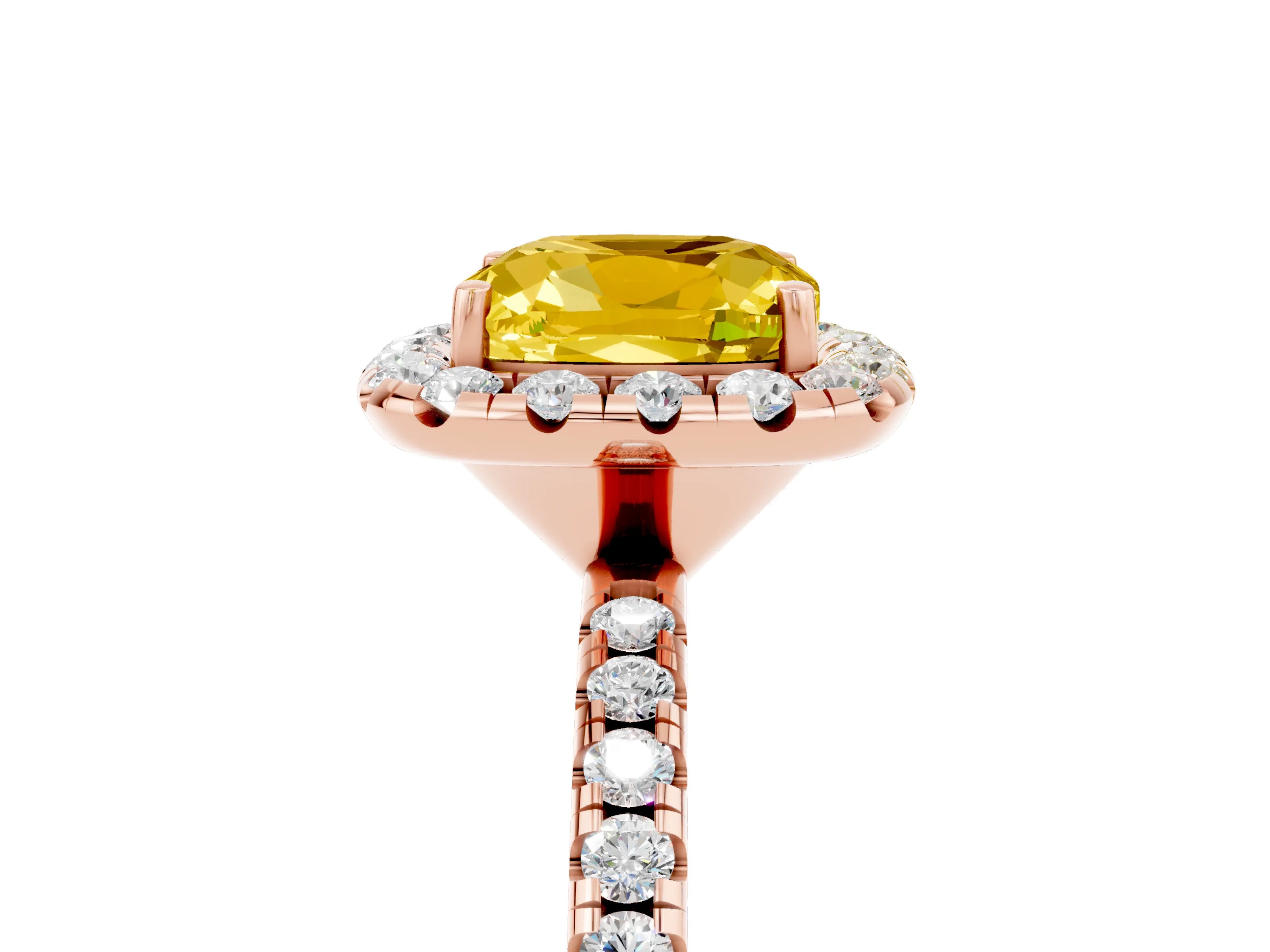 Rose gold Cushion Cut Cut Diamond Floral Halo Engagement Ring with Pavé Band and Prong Setting_5
