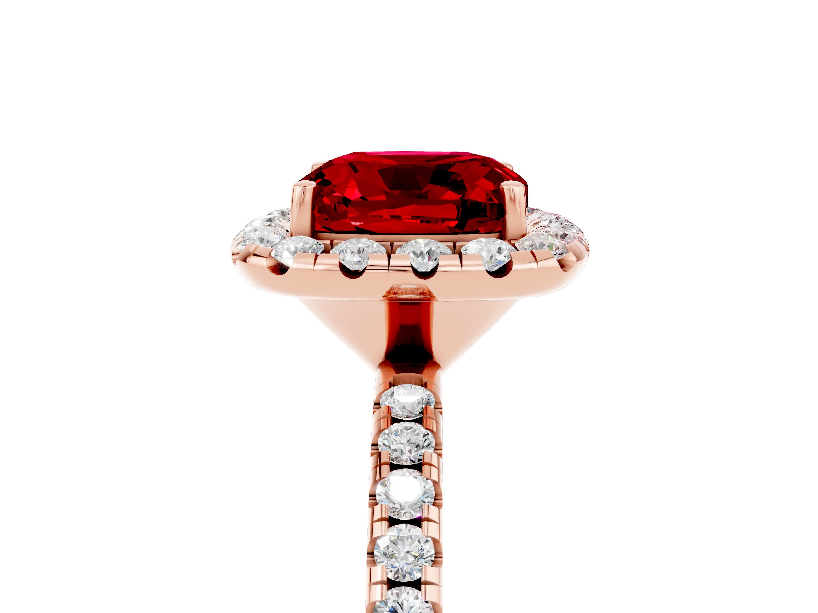 Rose gold Cushion Cut Cut Diamond Floral Halo Engagement Ring with Pavé Band and Prong Setting_5