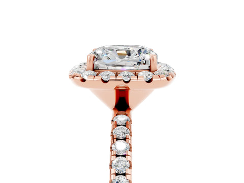 Rose gold Cushion Cut Cut Diamond Floral Halo Engagement Ring with Pavé Band and Prong Setting_5