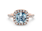 Rose gold Cushion Cut Cut Diamond Floral Halo Engagement Ring with Pavé Band and Prong Setting