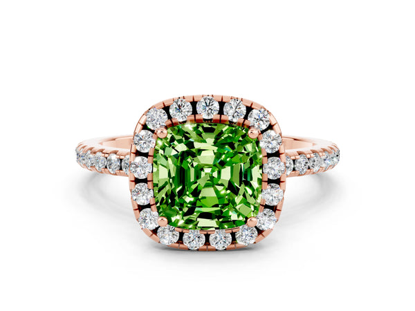 Rose gold Cushion Cut Cut Diamond Floral Halo Engagement Ring with Pavé Band and Prong Setting
