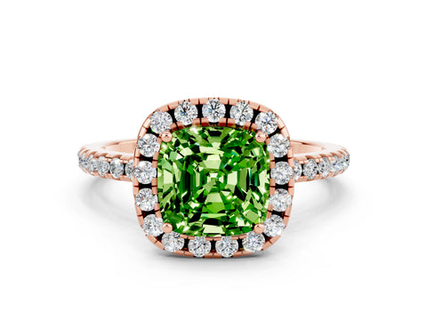 Rose gold Cushion Cut Cut Diamond Floral Halo Engagement Ring with Pavé Band and Prong Setting
