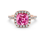 Rose gold Cushion Cut Cut Diamond Floral Halo Engagement Ring with Pavé Band and Prong Setting
