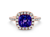 Rose gold Cushion Cut Cut Diamond Floral Halo Engagement Ring with Pavé Band and Prong Setting