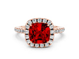 Rose gold Cushion Cut Cut Diamond Floral Halo Engagement Ring with Pavé Band and Prong Setting