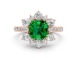 Rose gold Cushion Cut Cut Diamond Floral Halo Pave Band with Prong Setting