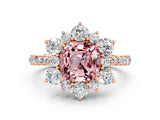 Rose gold Cushion Cut Cut Diamond Floral Halo Pave Band with Prong Setting