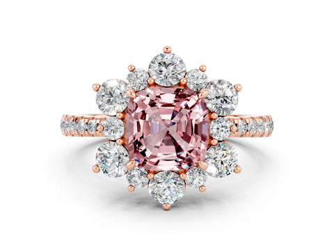 Rose gold Cushion Cut Cut Diamond Floral Halo Pave Band with Prong Setting