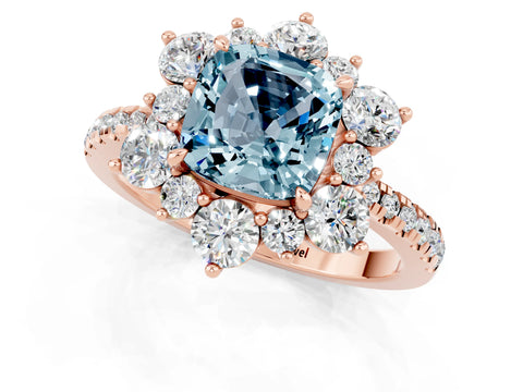 Rose gold Cushion Cut Cut Diamond Floral Halo Pave Band with Prong Setting_1