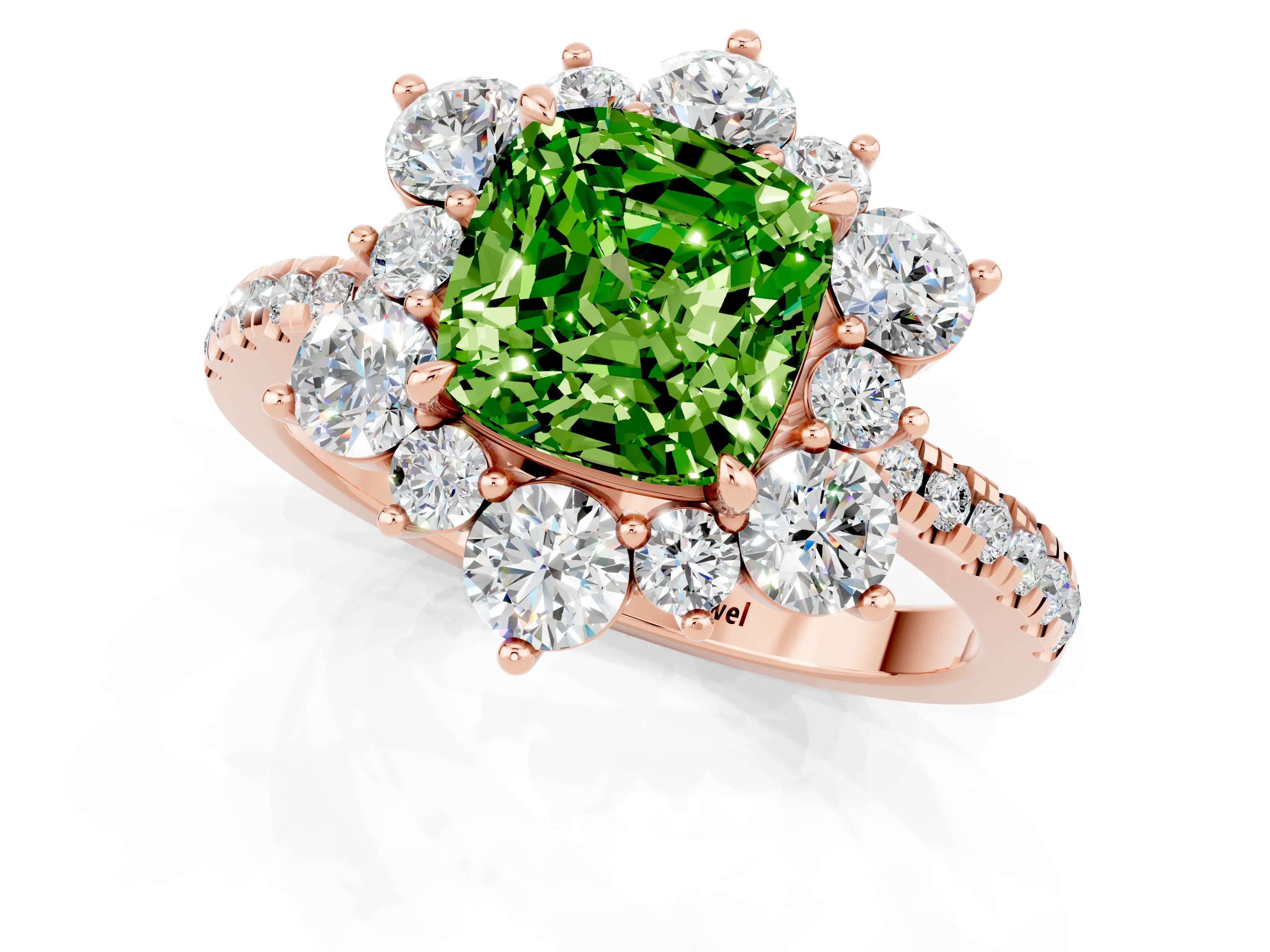 Rose gold Cushion Cut Cut Diamond Floral Halo Pave Band with Prong Setting_1