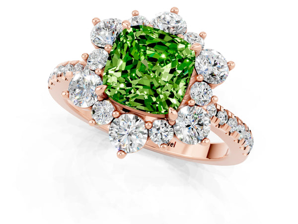 Rose gold Cushion Cut Cut Diamond Floral Halo Pave Band with Prong Setting