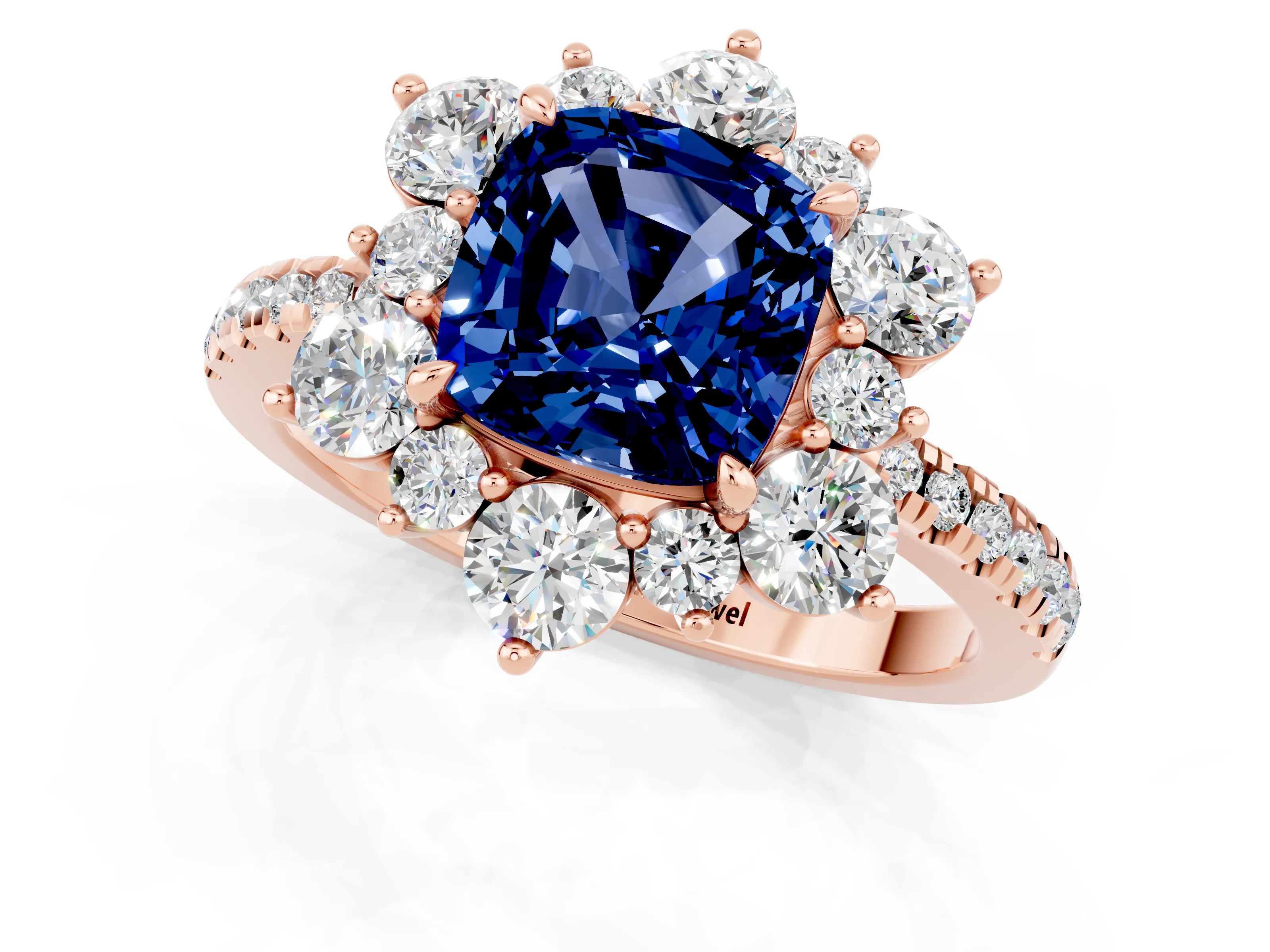 Rose gold Cushion Cut Cut Diamond Floral Halo Pave Band with Prong Setting_1