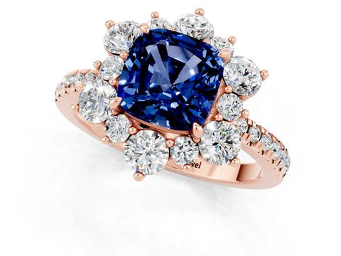 Rose gold Cushion Cut Cut Diamond Floral Halo Pave Band with Prong Setting_1