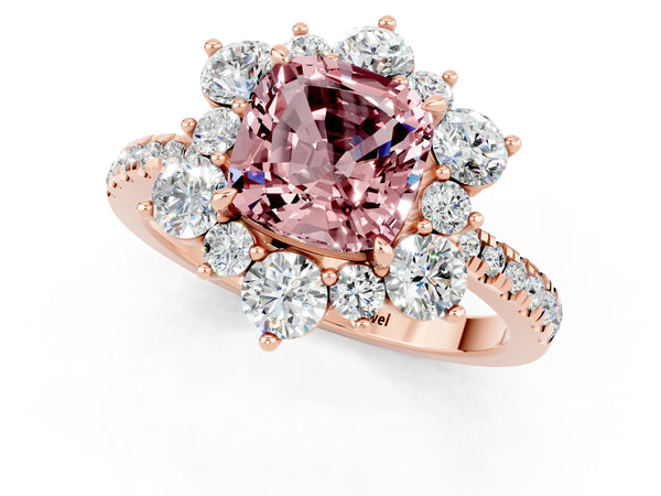 Rose gold Cushion Cut Cut Diamond Floral Halo Pave Band with Prong Setting