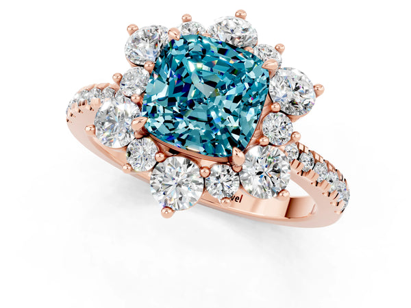 Rose gold Cushion Cut Cut Diamond Floral Halo Pave Band with Prong Setting