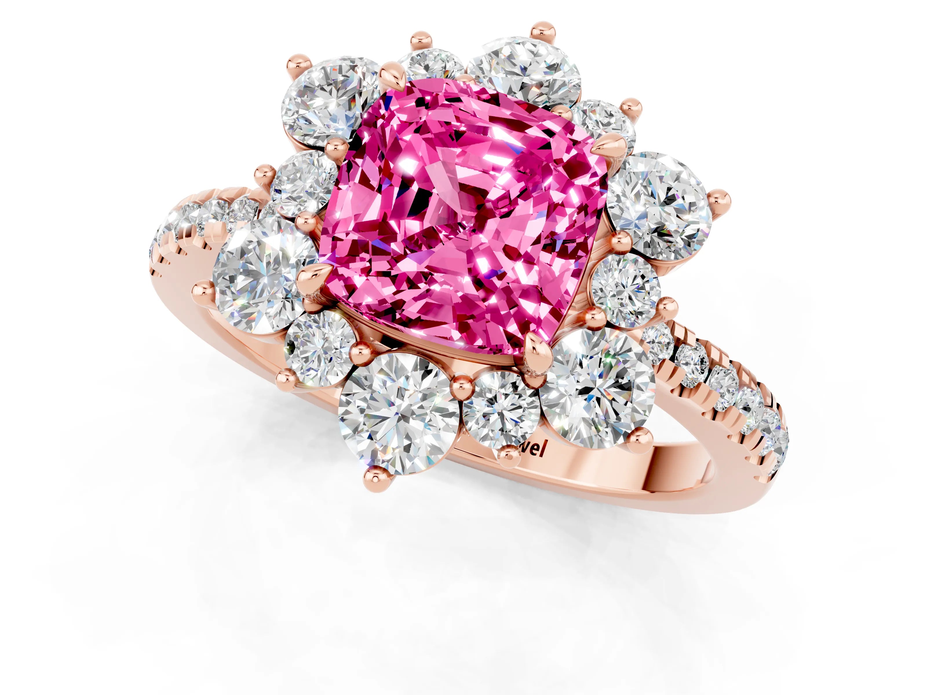 Rose gold Cushion Cut Cut Diamond Floral Halo Pave Band with Prong Setting_1