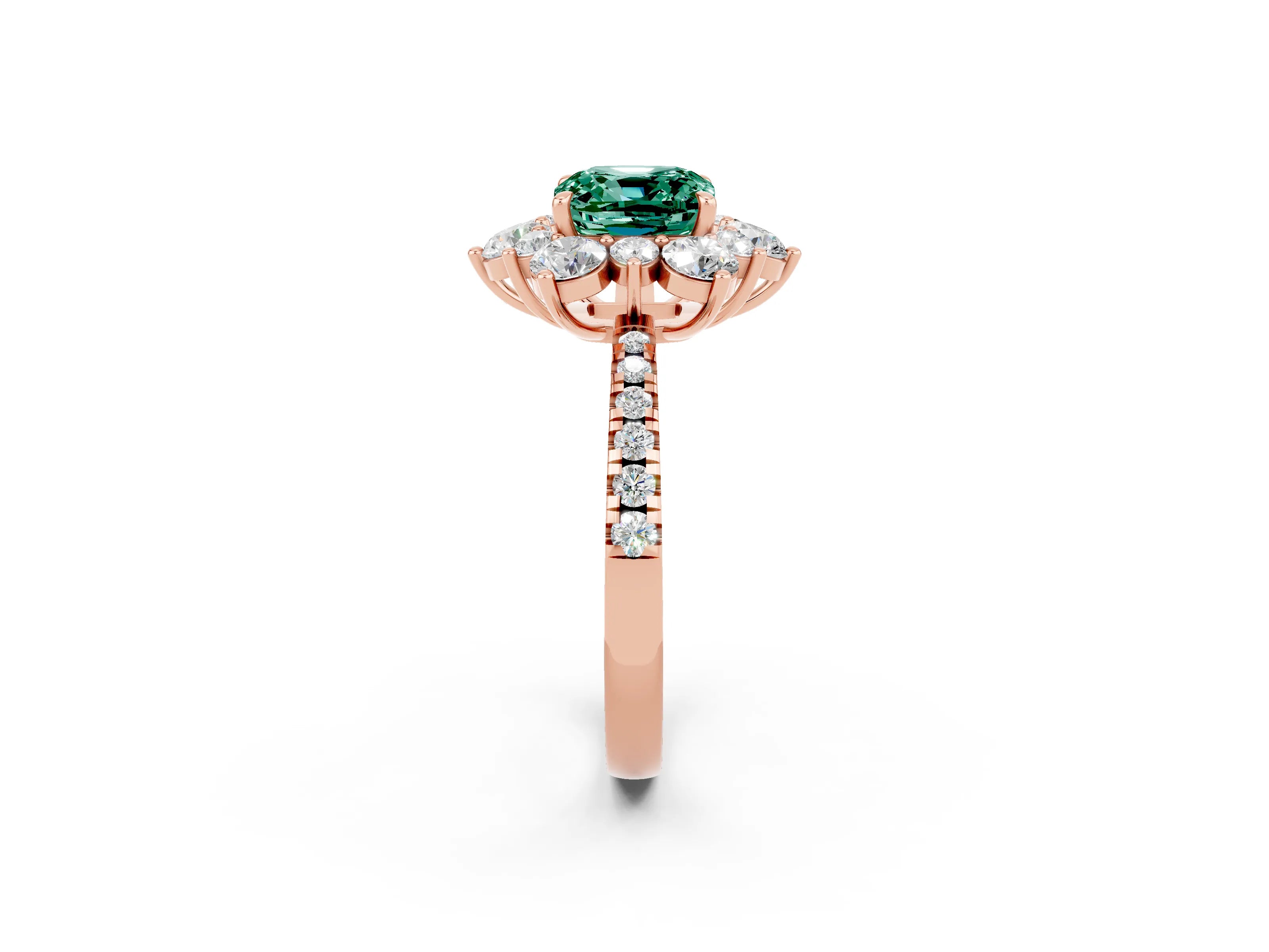 Rose gold Cushion Cut Cut Diamond Floral Halo Pave Band with Prong Setting_2
