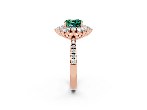 Rose gold Cushion Cut Cut Diamond Floral Halo Pave Band with Prong Setting_2