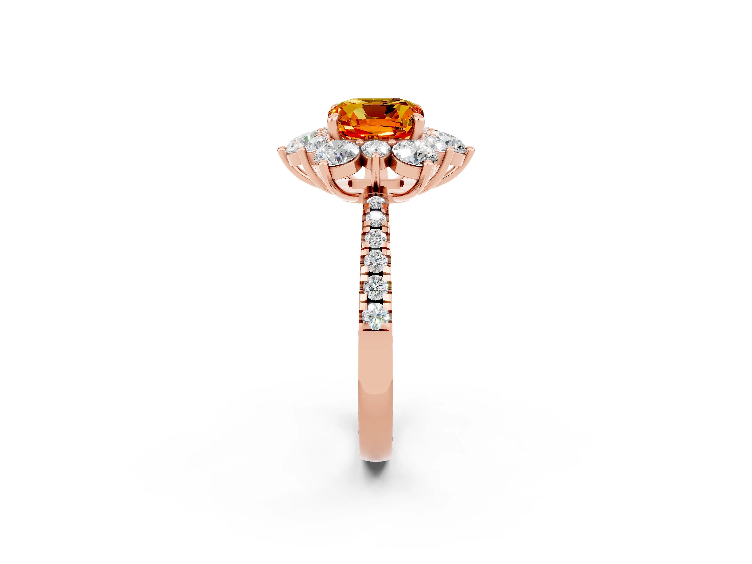 Rose gold Cushion Cut Cut Diamond Floral Halo Pave Band with Prong Setting_2