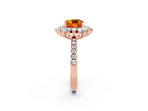 Rose gold Cushion Cut Cut Diamond Floral Halo Pave Band with Prong Setting_2