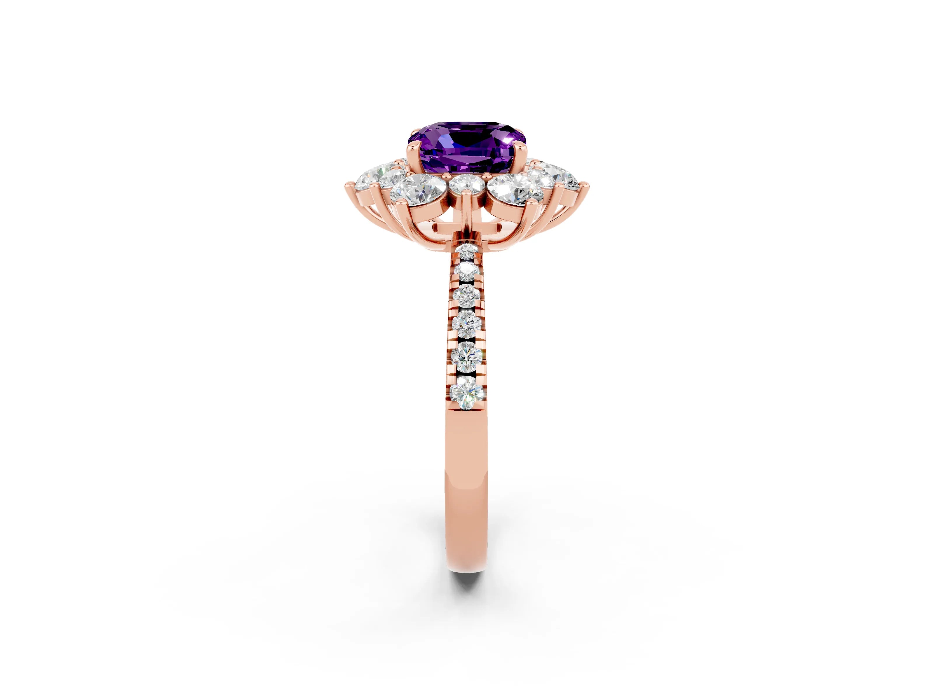Rose gold Cushion Cut Cut Diamond Floral Halo Pave Band with Prong Setting_2