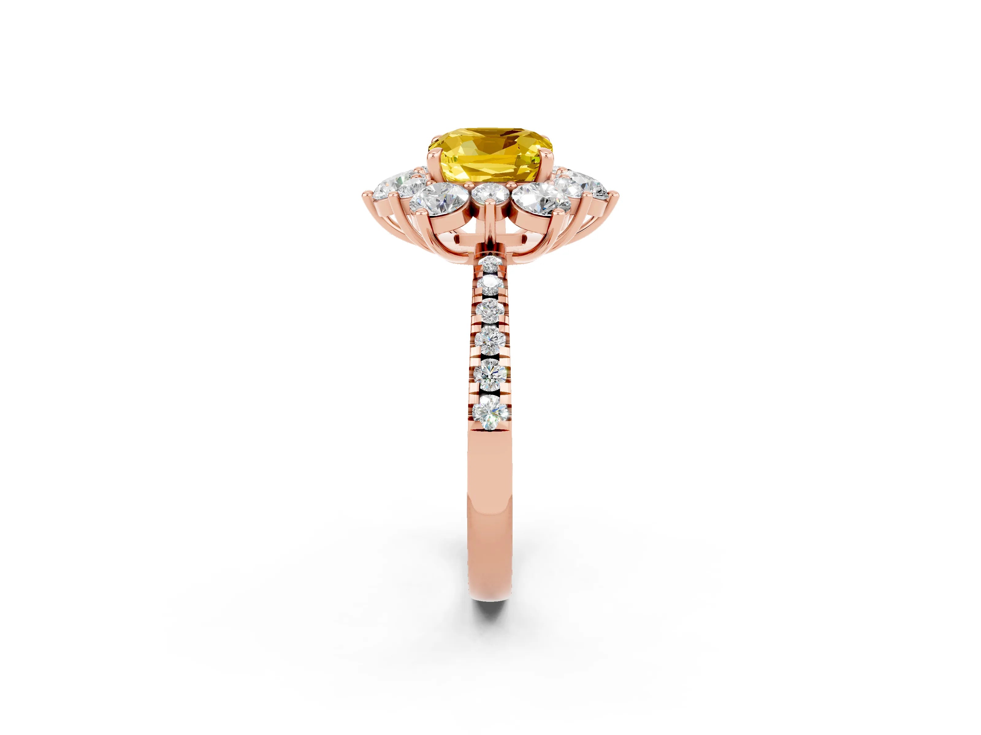 Rose gold Cushion Cut Cut Diamond Floral Halo Pave Band with Prong Setting_2