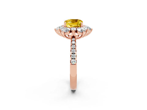 Rose gold Cushion Cut Cut Diamond Floral Halo Pave Band with Prong Setting_2