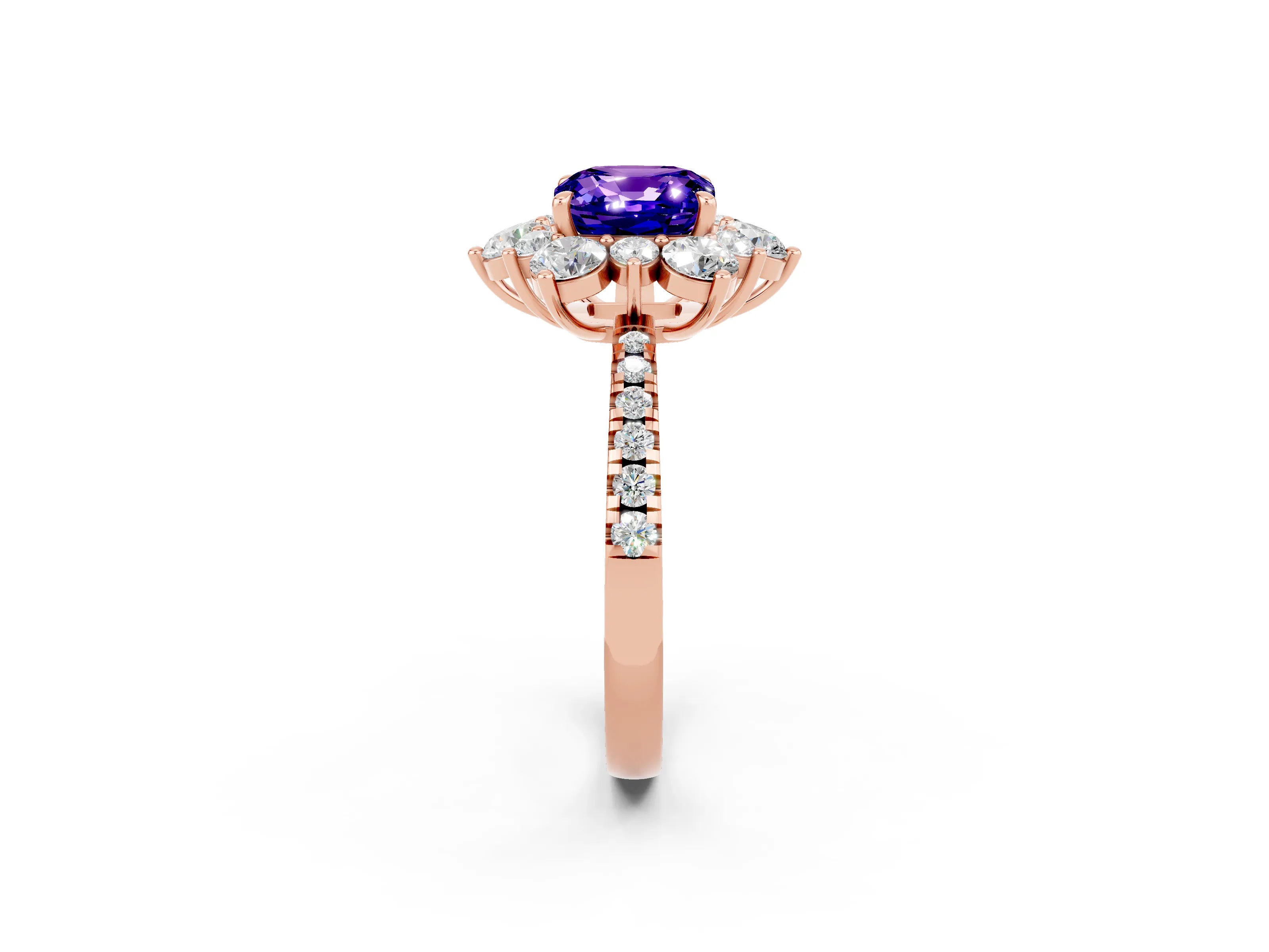 Rose gold Cushion Cut Cut Diamond Floral Halo Pave Band with Prong Setting_2