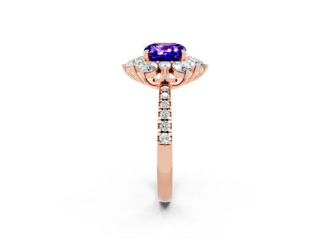 Rose gold Cushion Cut Cut Diamond Floral Halo Pave Band with Prong Setting_2