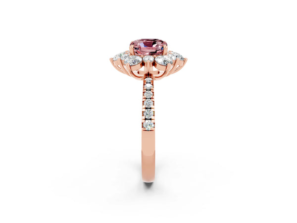 Rose gold Cushion Cut Cut Diamond Floral Halo Pave Band with Prong Setting