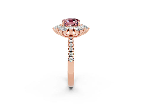Rose gold Cushion Cut Cut Diamond Floral Halo Pave Band with Prong Setting_2
