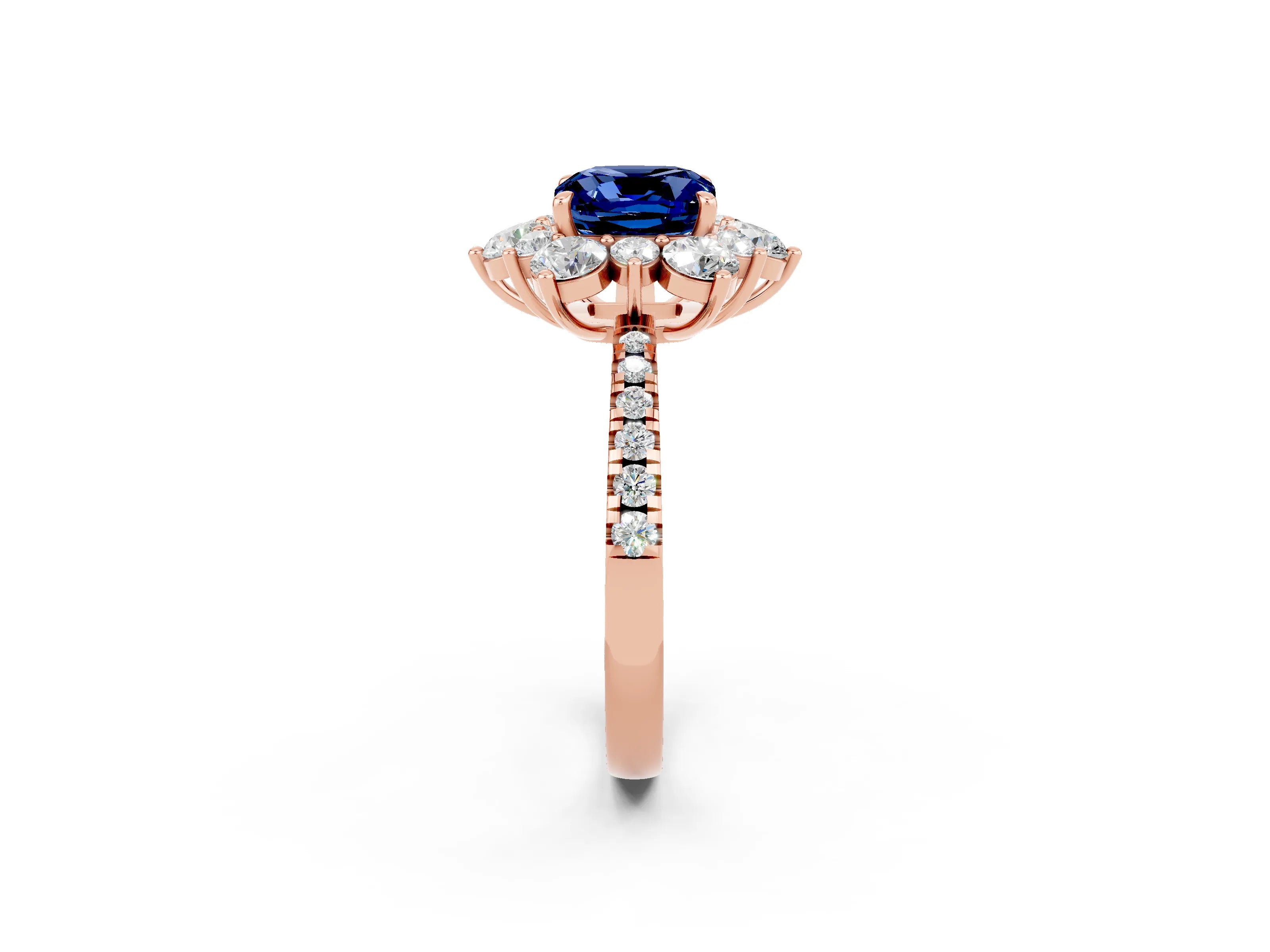 Rose gold Cushion Cut Cut Diamond Floral Halo Pave Band with Prong Setting_2