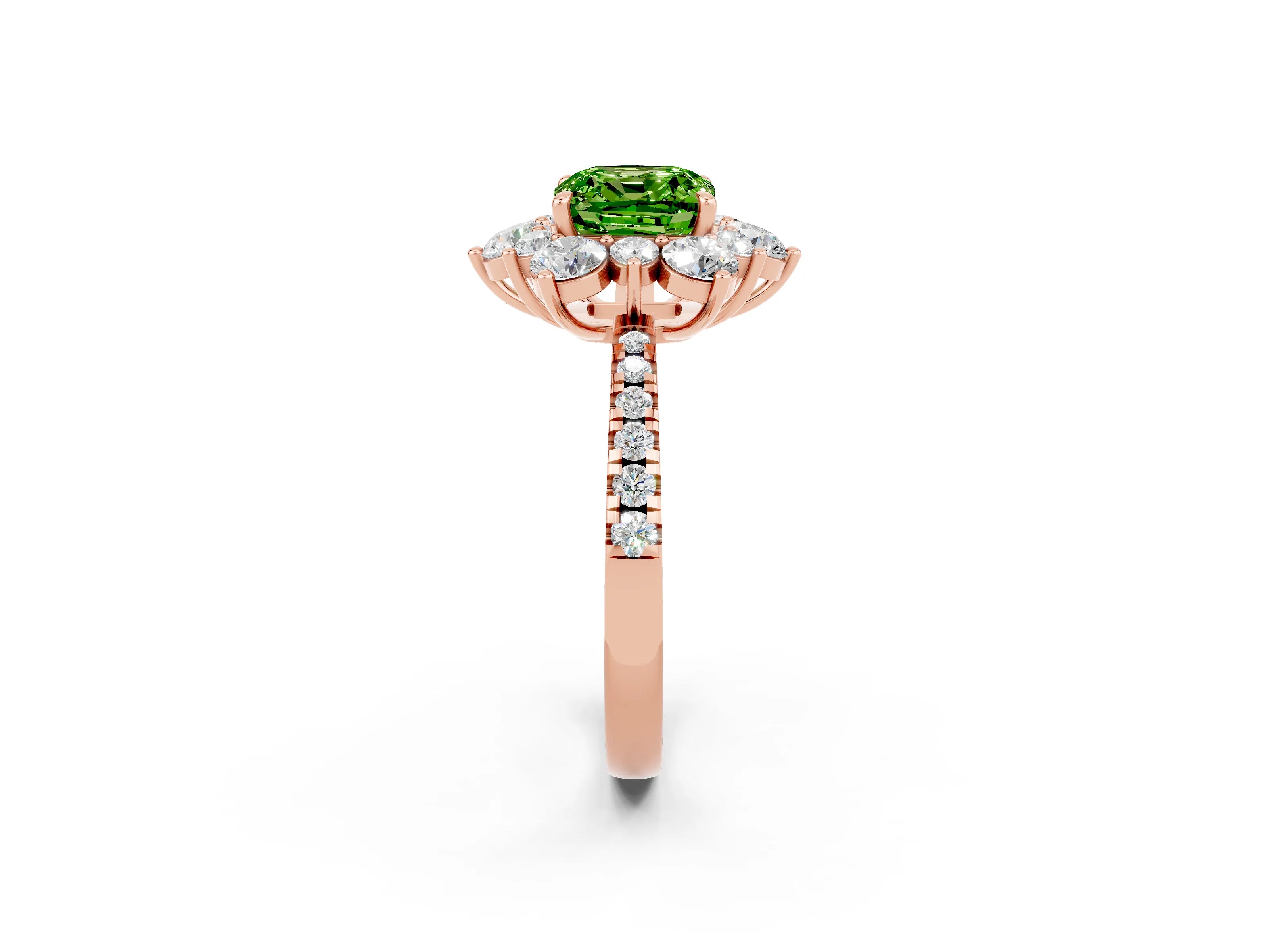Rose gold Cushion Cut Cut Diamond Floral Halo Pave Band with Prong Setting_2