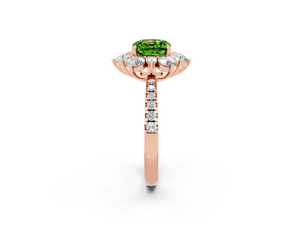 Rose gold Cushion Cut Cut Diamond Floral Halo Pave Band with Prong Setting