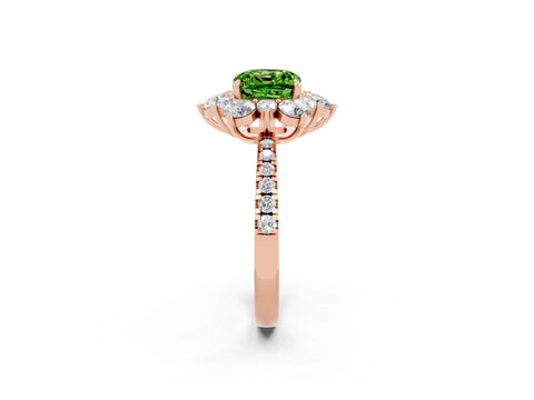 Rose gold Cushion Cut Cut Diamond Floral Halo Pave Band with Prong Setting_2