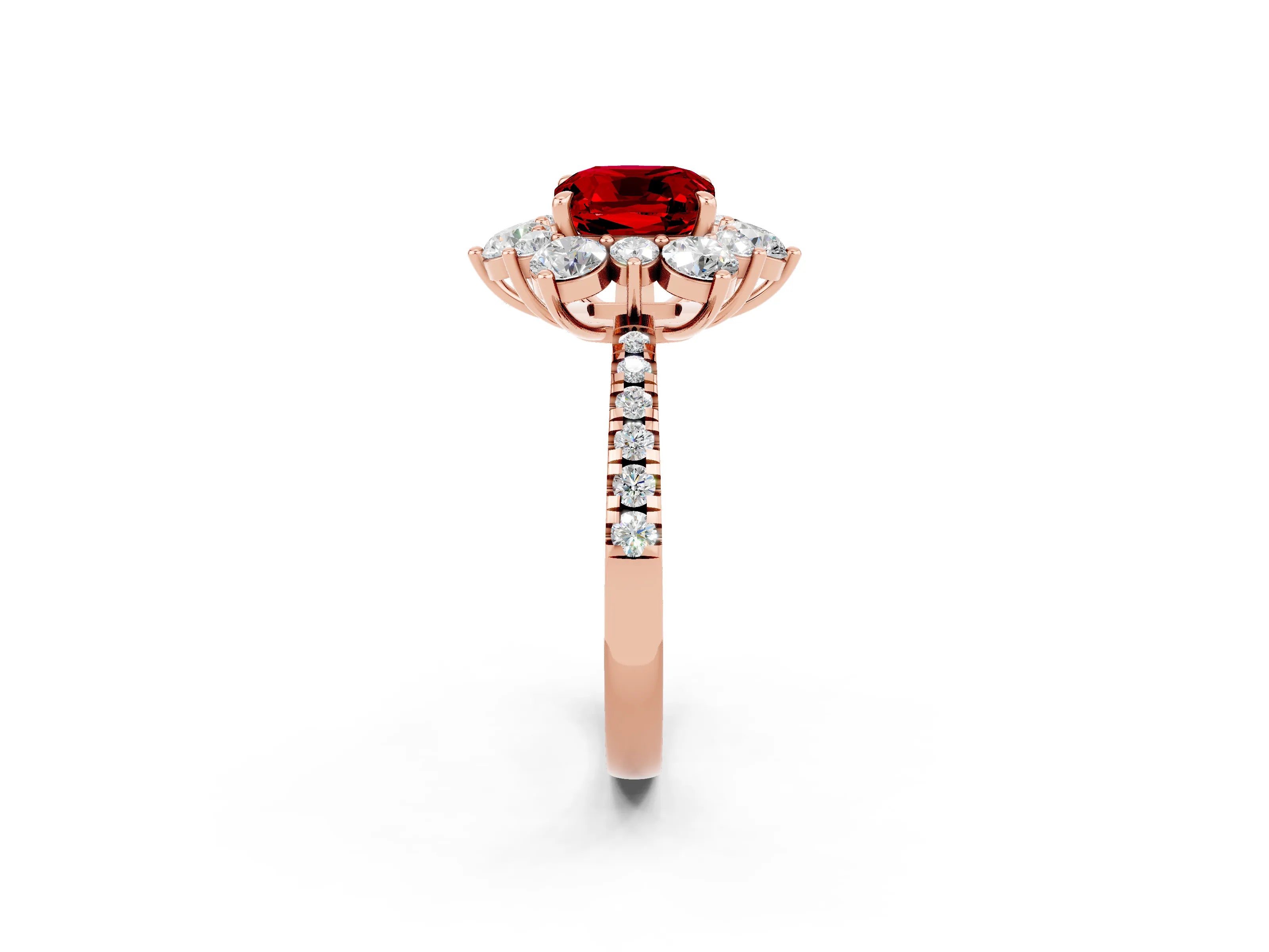 Rose gold Cushion Cut Cut Diamond Floral Halo Pave Band with Prong Setting_2