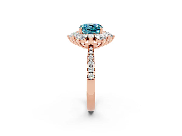 Rose gold Cushion Cut Cut Diamond Floral Halo Pave Band with Prong Setting