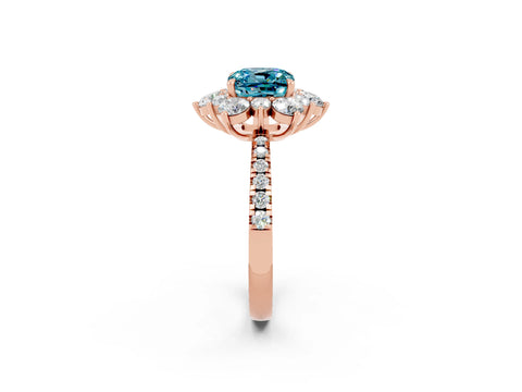 Rose gold Cushion Cut Cut Diamond Floral Halo Pave Band with Prong Setting_2