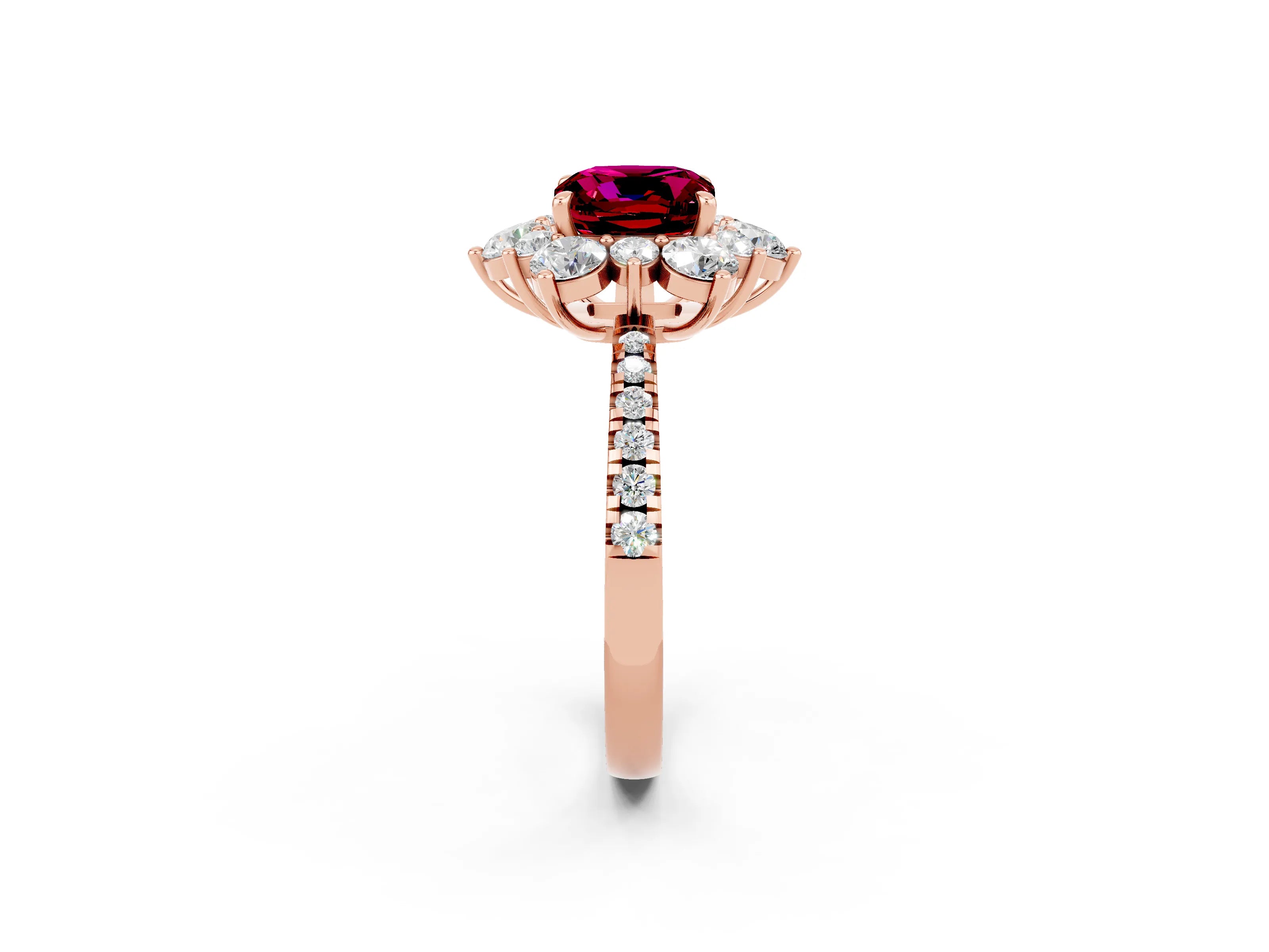 Rose gold Cushion Cut Cut Diamond Floral Halo Pave Band with Prong Setting_2